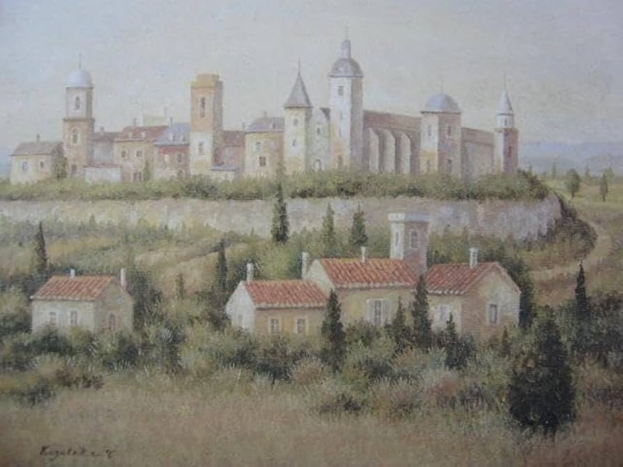 Amazon.co.jp: 田畑和高、丘陵の町（トスカーナ）、希少な額装用画集