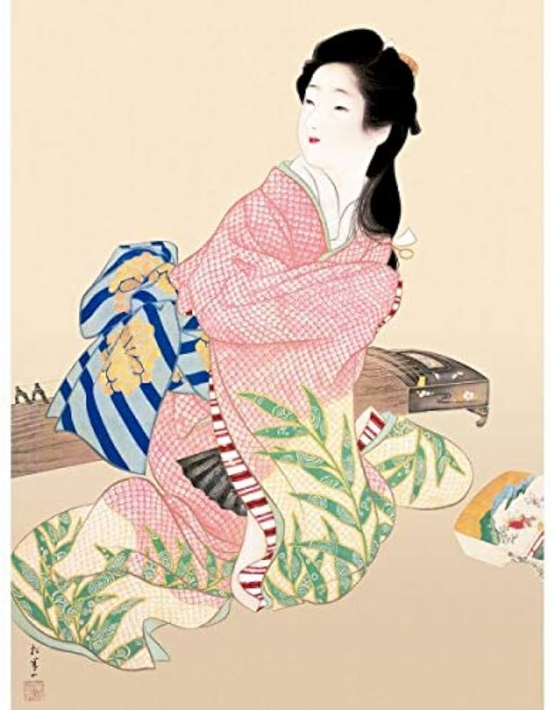 Amazon.co.jp: 上村松園『娘深雪』高精彩工芸画+手彩 人物画 女性画