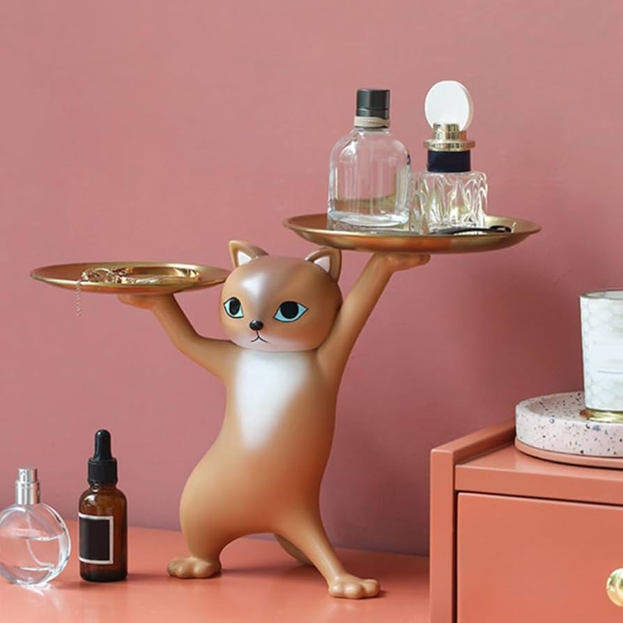 Amazon.com: Surakey Resin Cartoon Cat Sculpture with Metal Tray