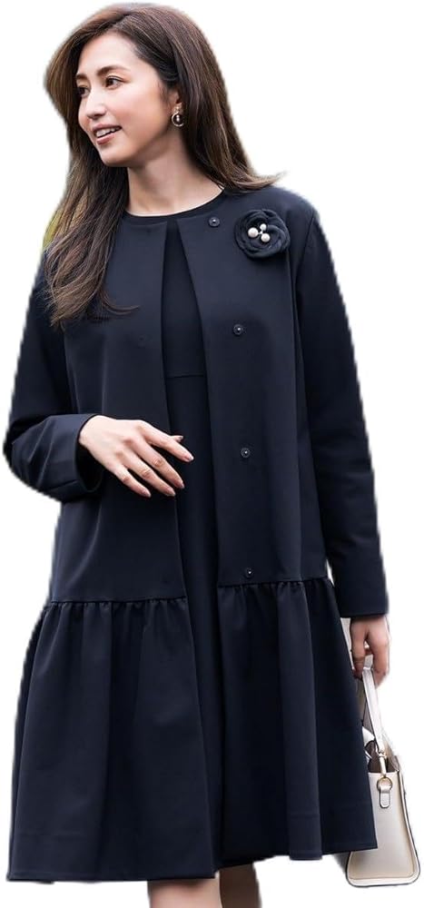 Amazon | [組曲] NAVY ダブルクロスストレッチ ノーカラーコート