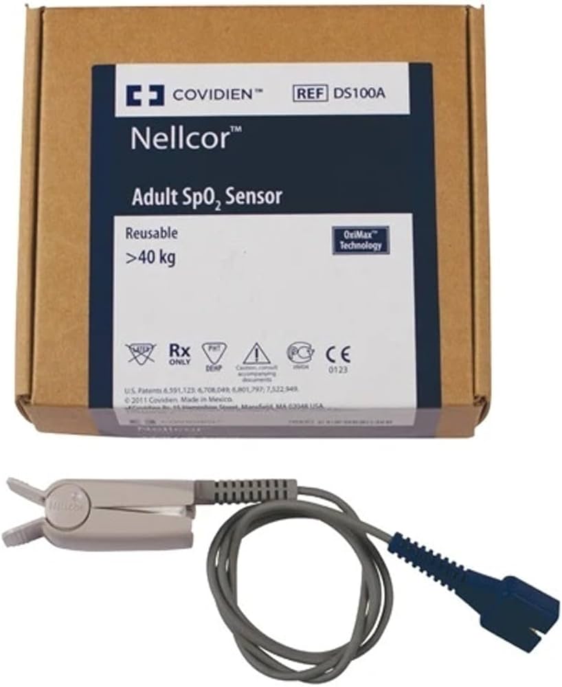 Nellcor OxiMax DS-100A Adult SpO2 Sensor, Reusable, >40 kg, 90 cm