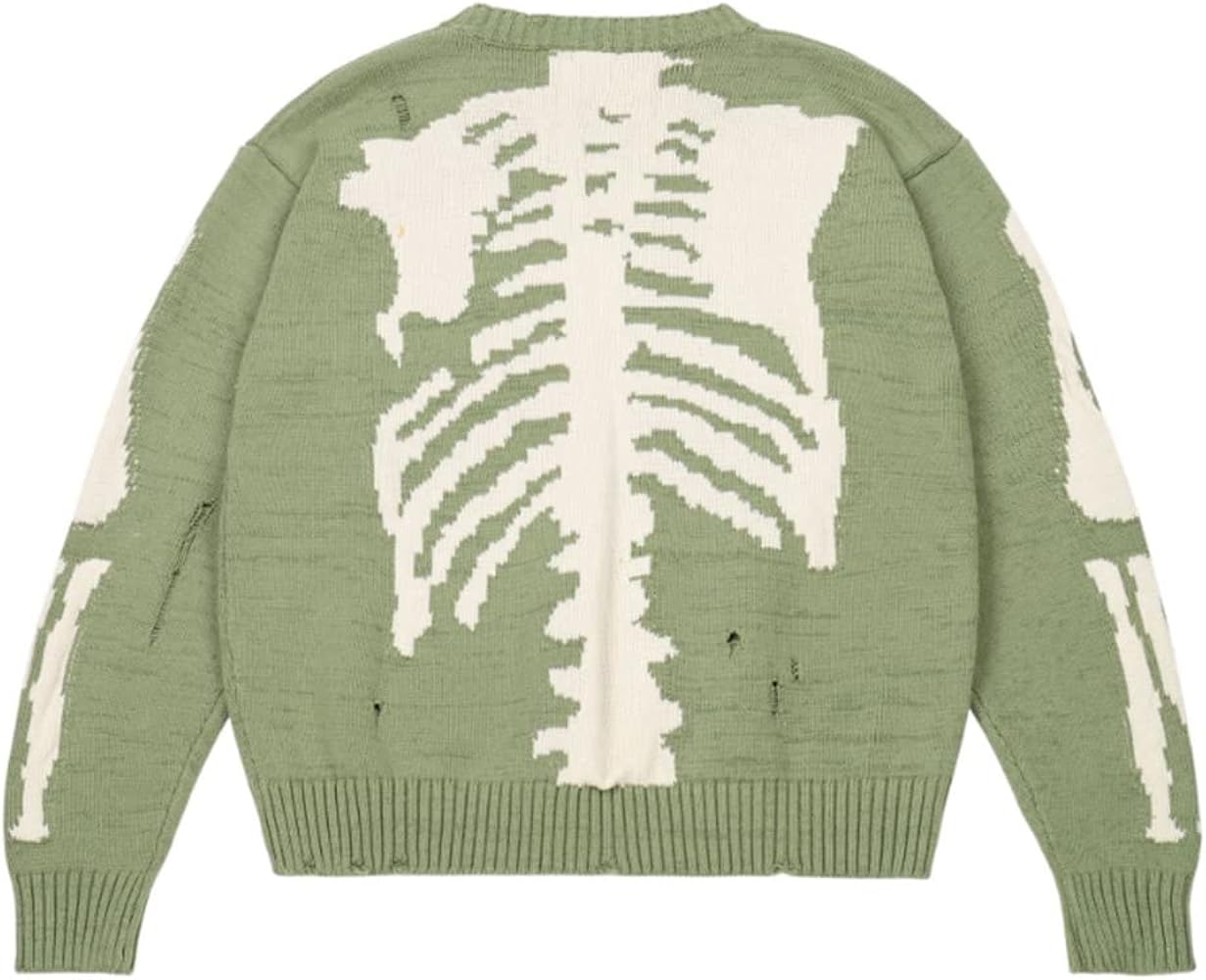 chengzui Unisex Long Sleeve Sweater Harajuku Skeleton Bone Print