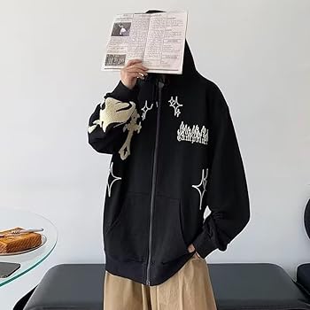 Amazon.com: Pokn Y2K Oversized Graphic Zip Up Streetwear Pullover
