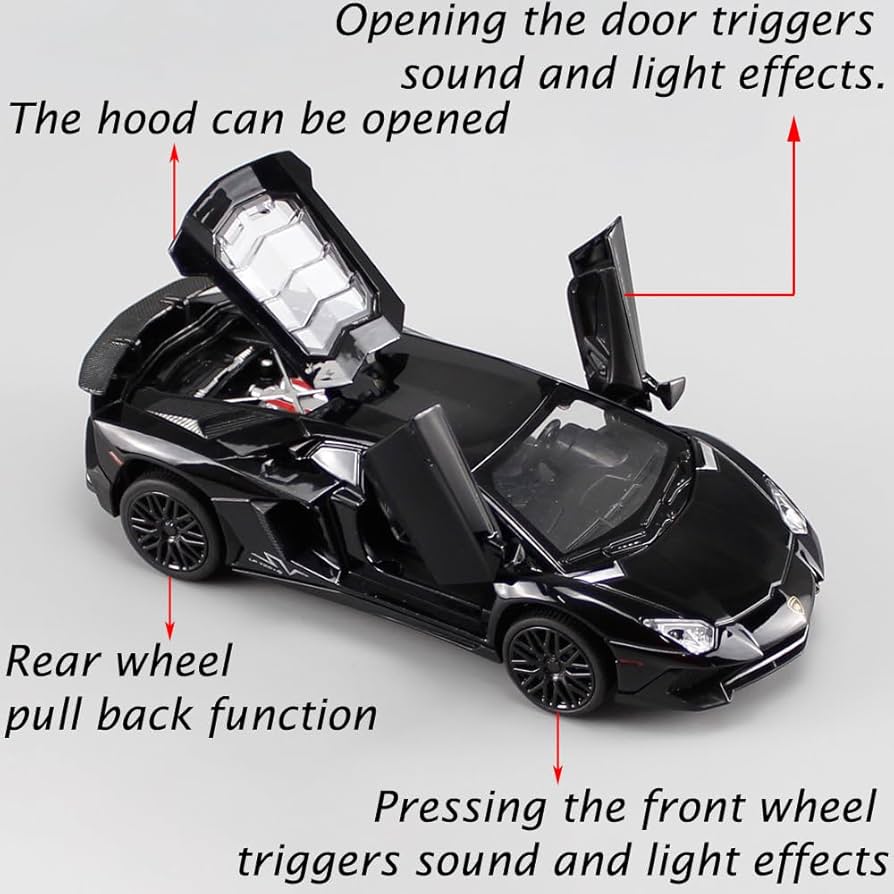 Amazon.com: iLooboo Alloy Collectible Black Aventador Toy Car