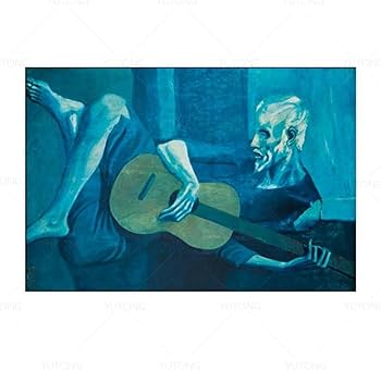 Amazon.co.jp: パブロ・ピカソ老いたギター弾きの絵画がキャンバスに