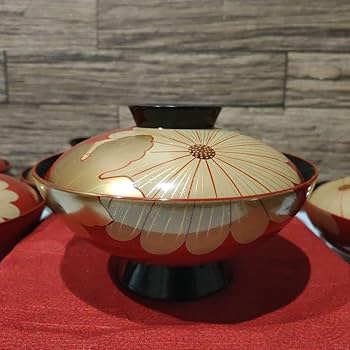 Amazon.co.jp: 高級美術漆器 輪島塗 赤漆輪島蒔絵菊漆椀 吸物椀 十客