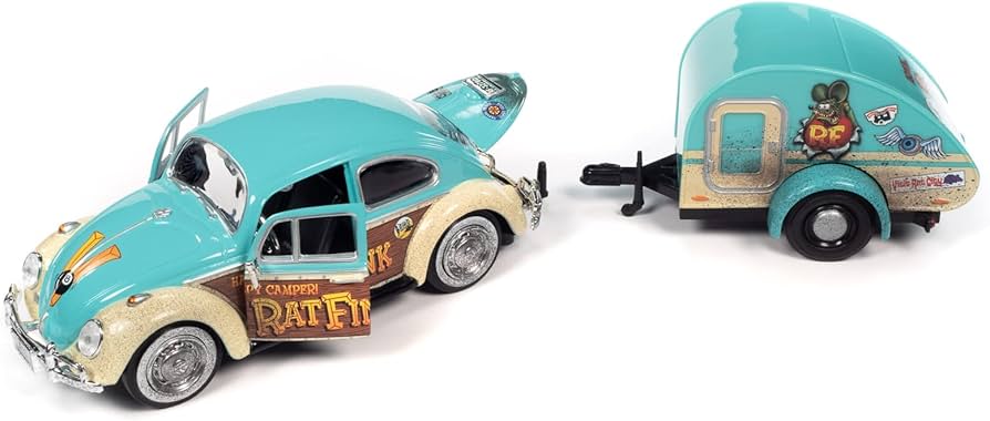 Amazon.com: Auto World Rat Fink 1966 VW Beetle w/Tear Drop Trailer