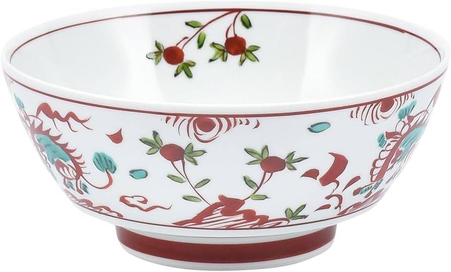 Amazon｜有田焼 伝平窯 「 究極の ラーメン鉢 」 麒麟万暦柄 (赤