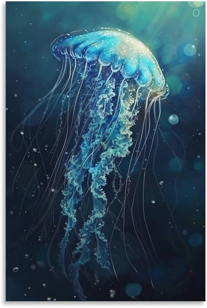 Amazon.co.jp: 絵画 深海で光るクラゲ アートパネル ポスター イラスト