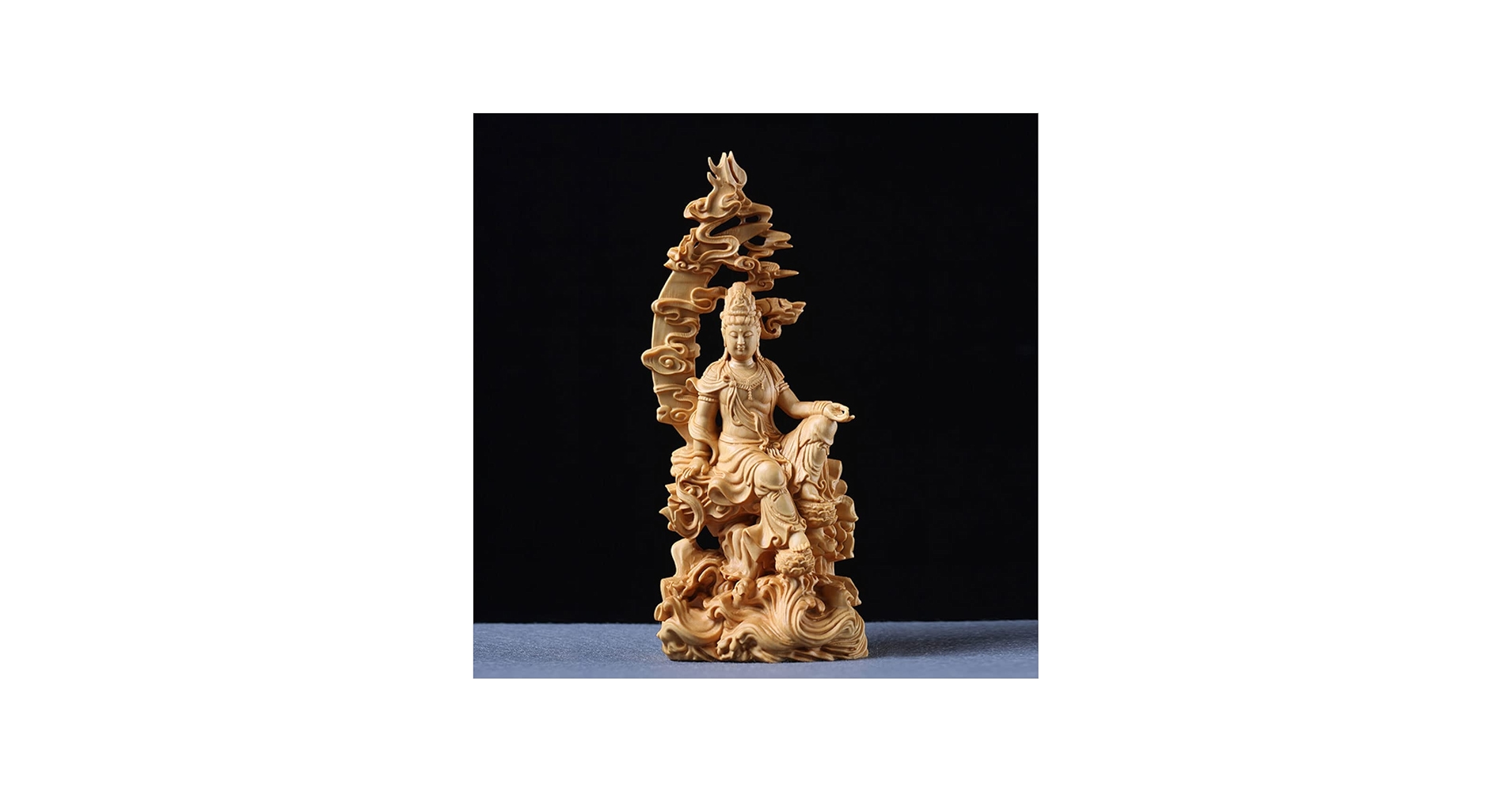 Amazon｜仏像 木彫り 置物 観音像 風水【水月観音】菩薩像 高級天然