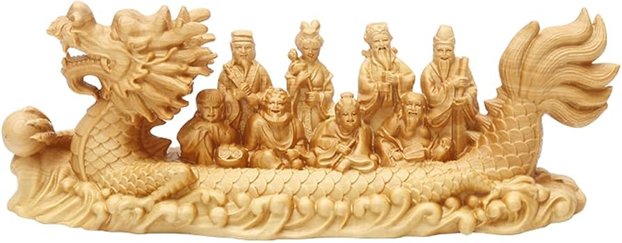 Amazon.co.jp: 七福神 開運宝船 美術品 高級天然ツゲ木彫り 縁起物