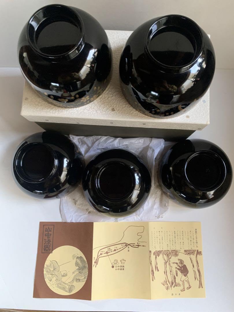 Amazon.co.jp: 高級 山中漆器 北斎 金桜柄 汁椀 5客セット 箱入り