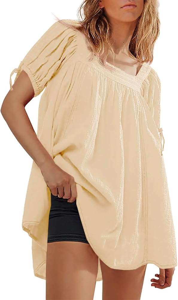 Tankaneo Womens Square Neck Babydoll Tops Summer Puff Short Sleeve