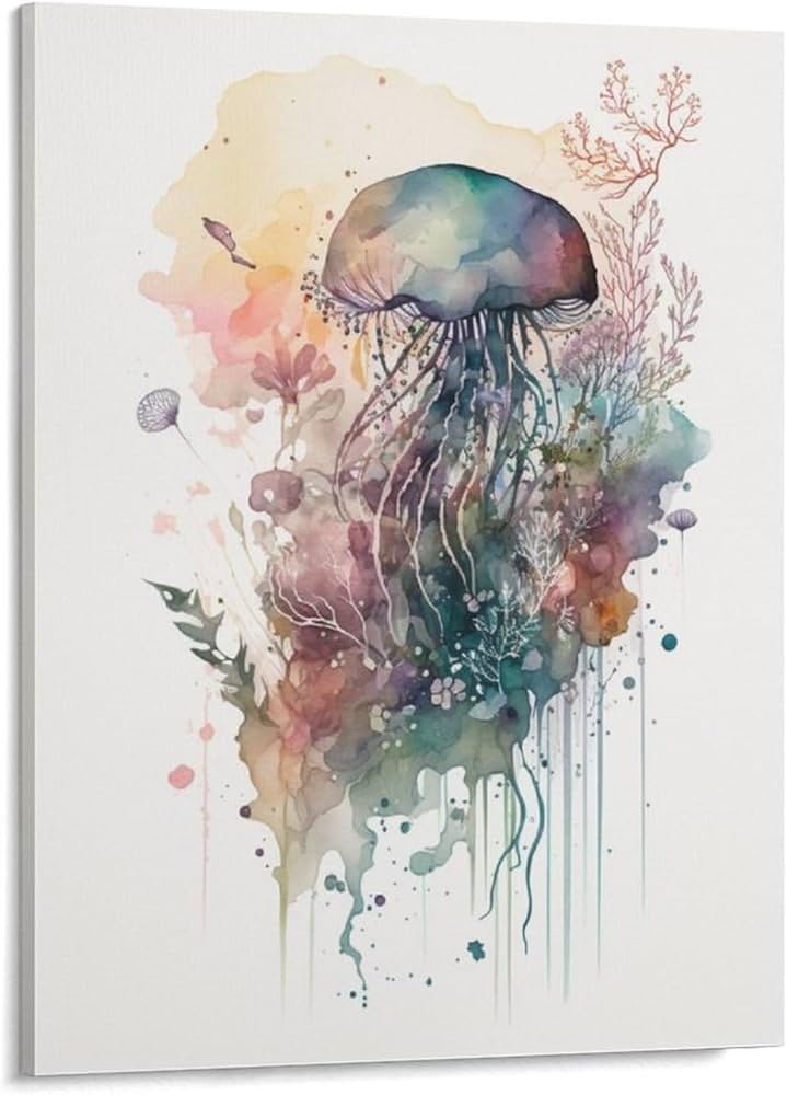 Amazon.co.jp: 絵画 クラゲの水彩画インテリア 絵画 サンゴ群アート