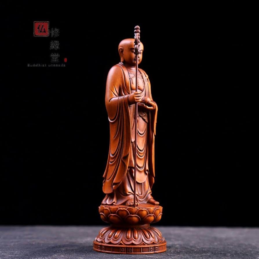 Amazon｜修縁堂極上品 木彫仏像 地蔵菩薩立像 柘植材 仏教工芸 彫刻