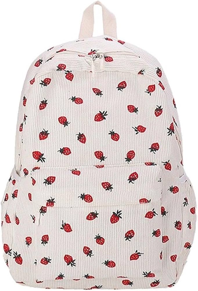 Amazon.co.jp: いちご柄 リュックサック 通学リュック コーデュロイ