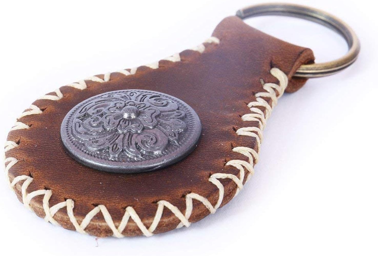Amazon.com: Handmade Vintage Leather Keychain with Ornate Metal