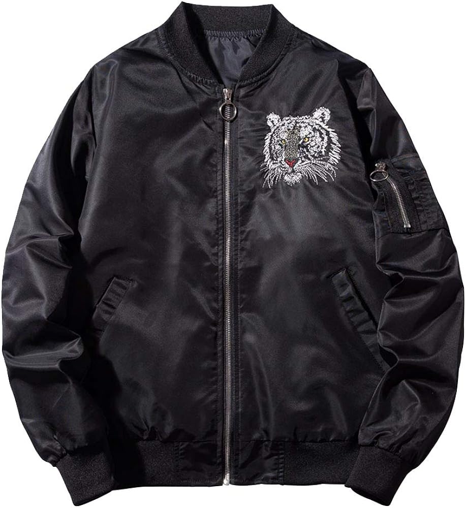 Amazon | [バンキク] スカジャン 虎 薄手 アウター メンズ ma-1 刺繍