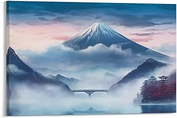 Amazon.co.jp: 絵画 富士山煙と霧 風水画 滝 自然風景インテリア 絵画
