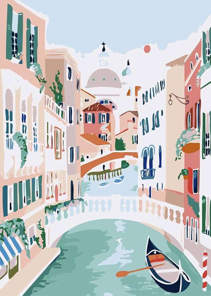 Amazon | AAJJCENS 油絵のイタリアベネチア風景運河 数字油絵 数字