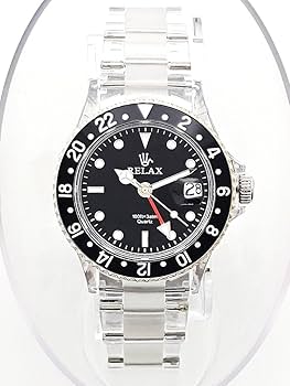 Amazon.co.jp: RELAX リラックス 王冠ロゴ GMT11 腕時計 GMT 黒/黒 24H