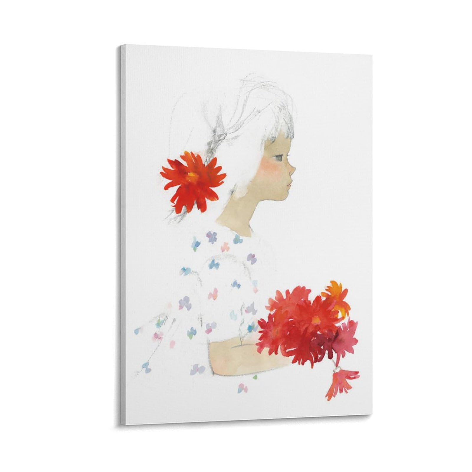 Amazon.co.jp: いわさきちひろ 水彩画 花を持った少女 ポスター