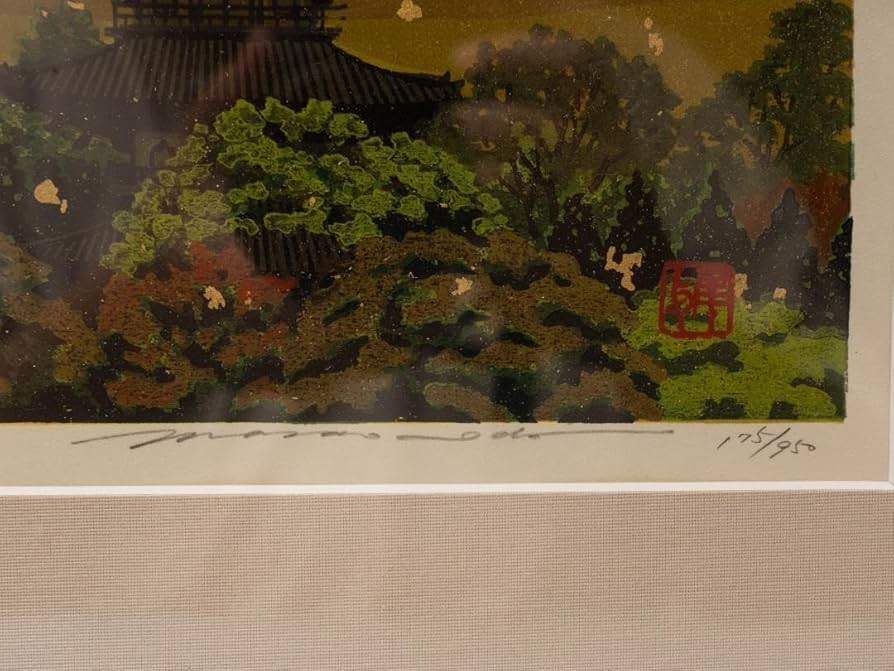 井堂雅夫 日本の四季 春 春爛漫の滝桜 金銀箔手彩木版画 額装 903/950
