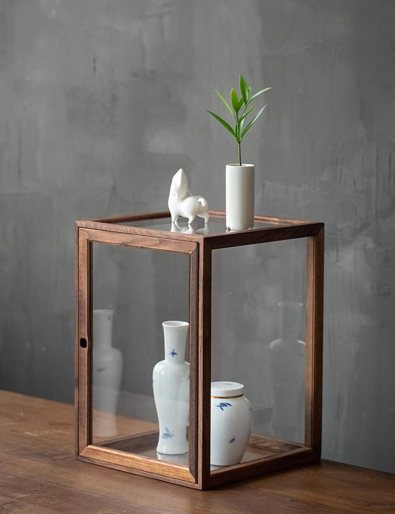 Amazon｜クリアブラックウォールナット木製ディスプレイケース