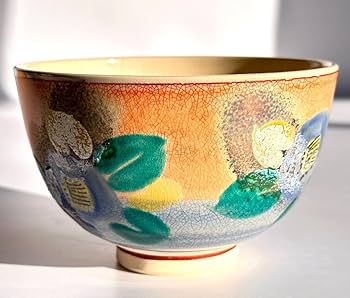 Amazon.co.jp: 九谷焼 森左馬尉作 茶盆 色絵椿文抹茶茶碗 茶道具 共箱