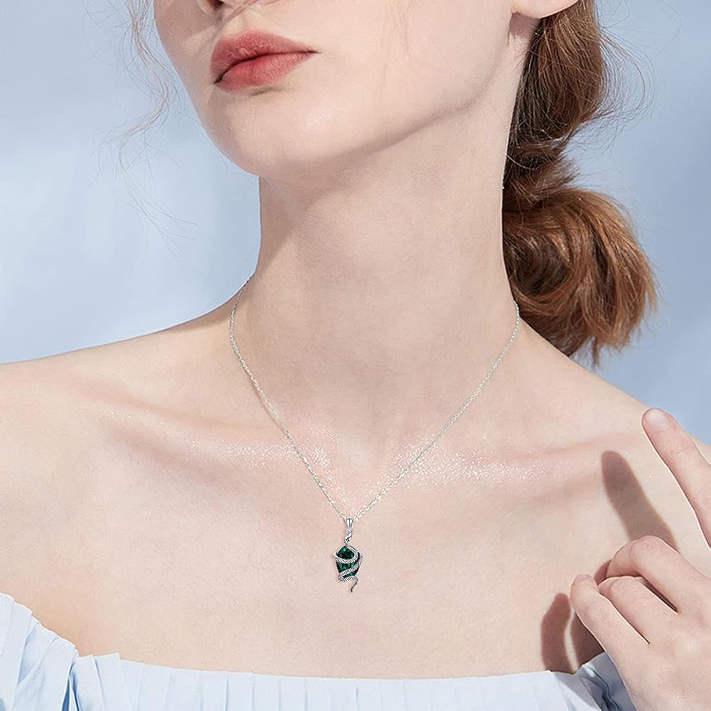 Amazon.com: PDTJMTG Snake Necklace Sterling Silver Green Crystal