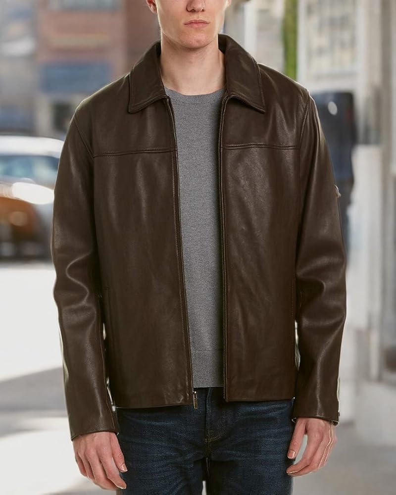 Amazon | Cole Haan メンズスムースレザー襟付きジャケット カラー