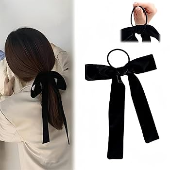 Amazon | ベロアリボン リボン ヘアゴム ベロア 黒 ロング ヘア