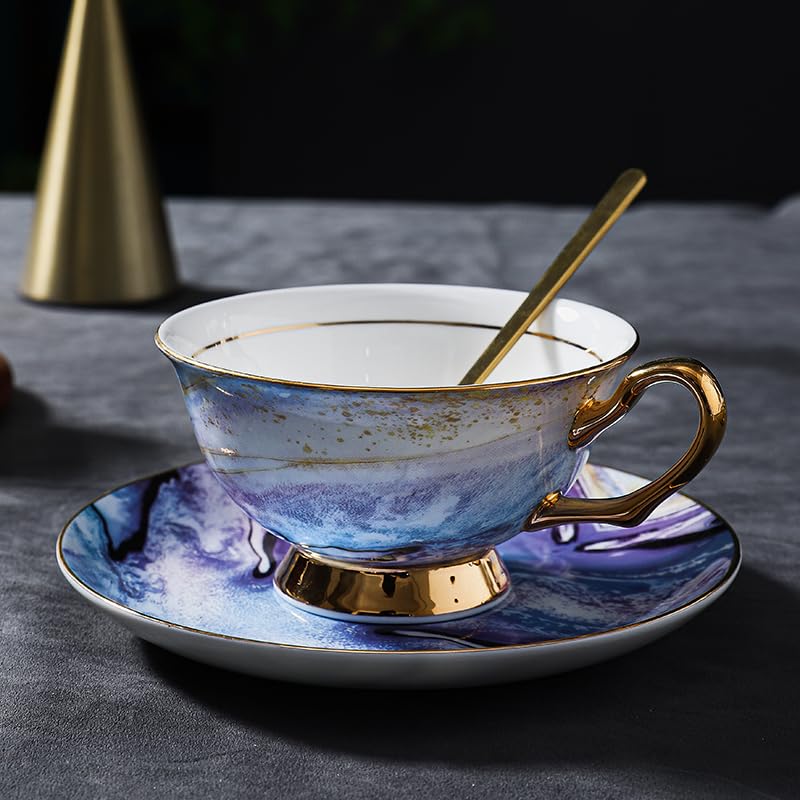 Amazon | セラミックコーヒーティーカップとソーサーセット パープル