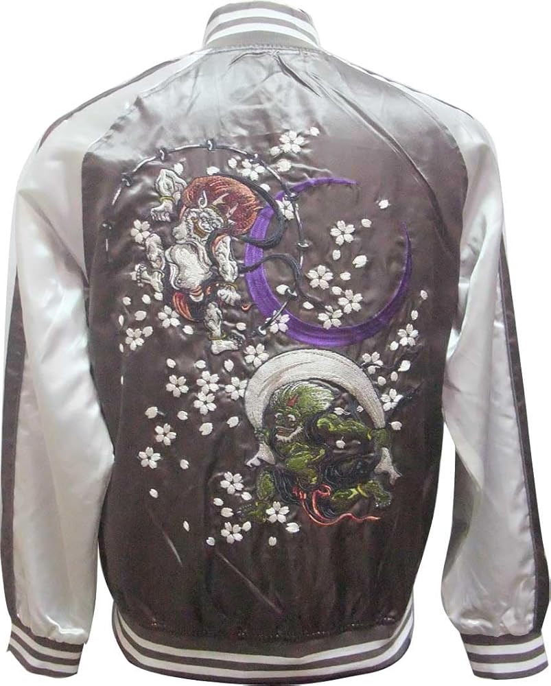 Amazon | スカジャン 風神雷神 一心如鏡 中綿なし, グレー Lサイズ