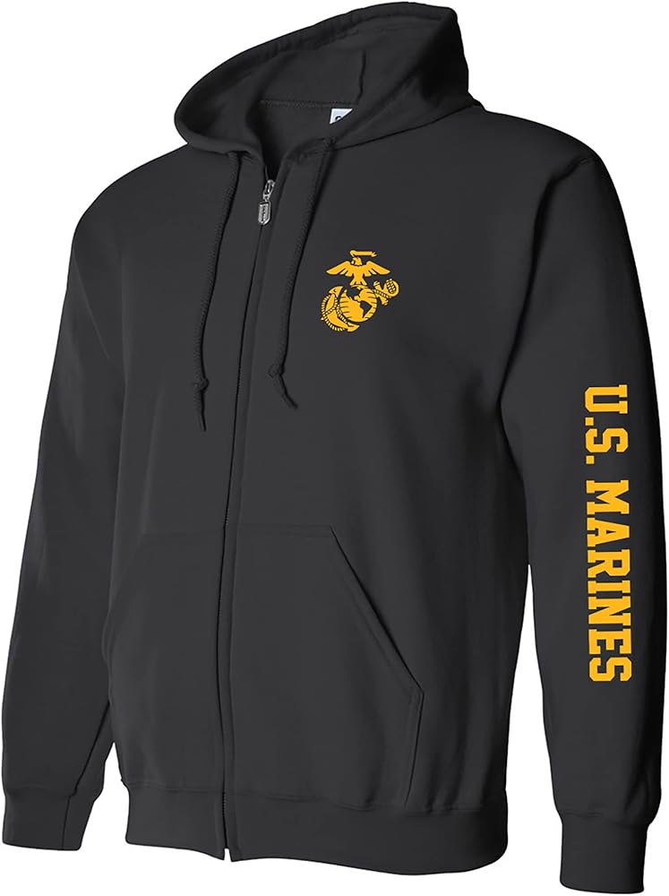 zerogravitee U.S. Marines Gold Sleeve Print Full-Zip Hooded