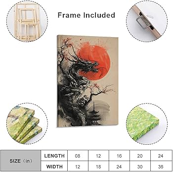 Amazon.co.jp: 絵画 ブラックドラゴンレッドサンアート水墨画