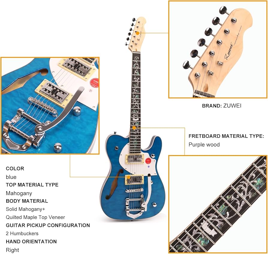 Amazon.com: ZUWEI Semi Hollow Body Electric Guitar,TL Series