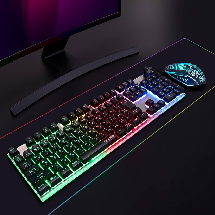 Amazon | ワイヤレスゲーミングLEDキーボードマウスセット 109キー