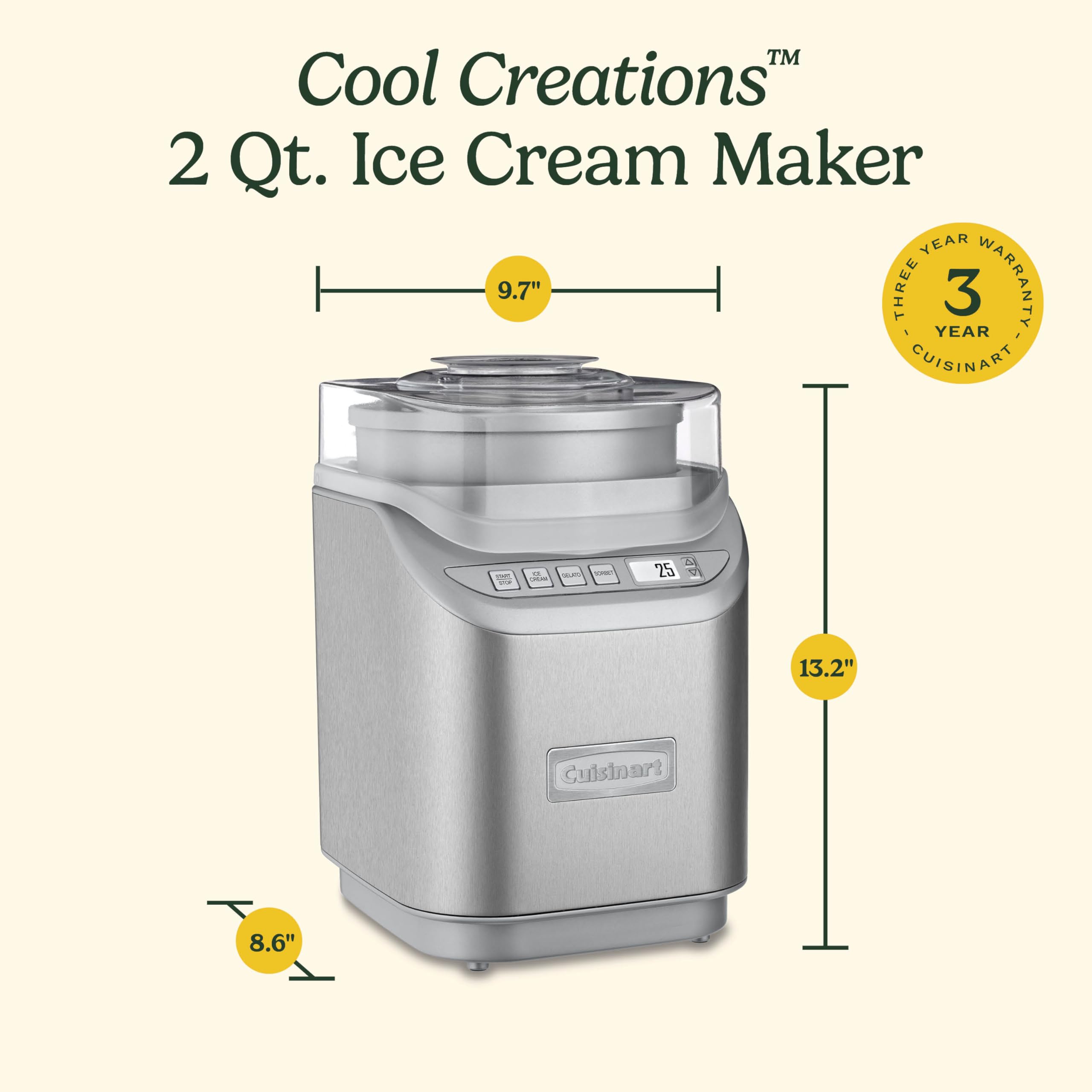 Amazon | Cuisinart ICE-70 Electronic Ice Cream Maker, Brushed