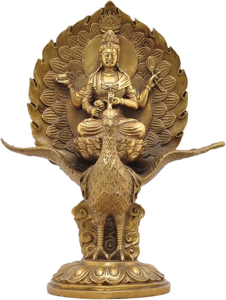 Amazon｜守り本尊【孔雀明王】仏像 銅製（乗座孔雀）孔雀明王座像 除災