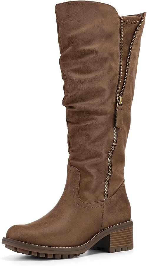 Amazon.com | mysoft Women's Knee High Boots Side Zipper Lug Sole 2