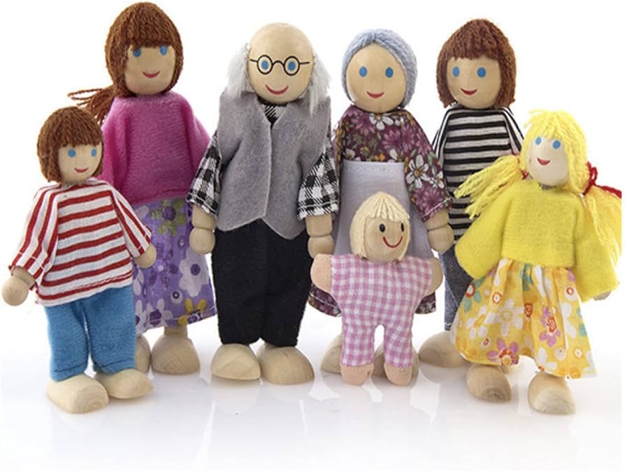 Amazon | Felimoa 木製人形 ドールハウス 7人家族 ファミリー 7種