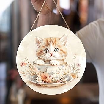 Amazon.com: Vextrovia Whimsical Kitten Cup Floral Round Wall Art