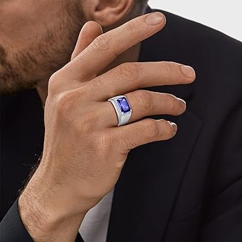 Amazon | Yaresul 7ct 人工サファイア|ブラックオニキスリング メンズ