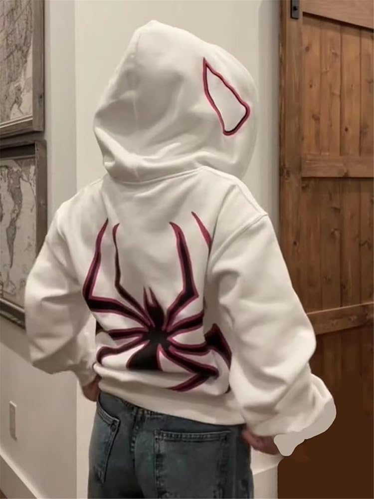 Asadovce Women Men Zip Up Y2k Oversized Hoodie Spider Graphic Full