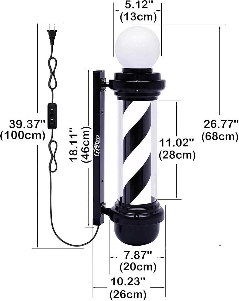 Amazon.co.jp: WDZD 27'' Barber Pole 68 cm サインポール、白黒