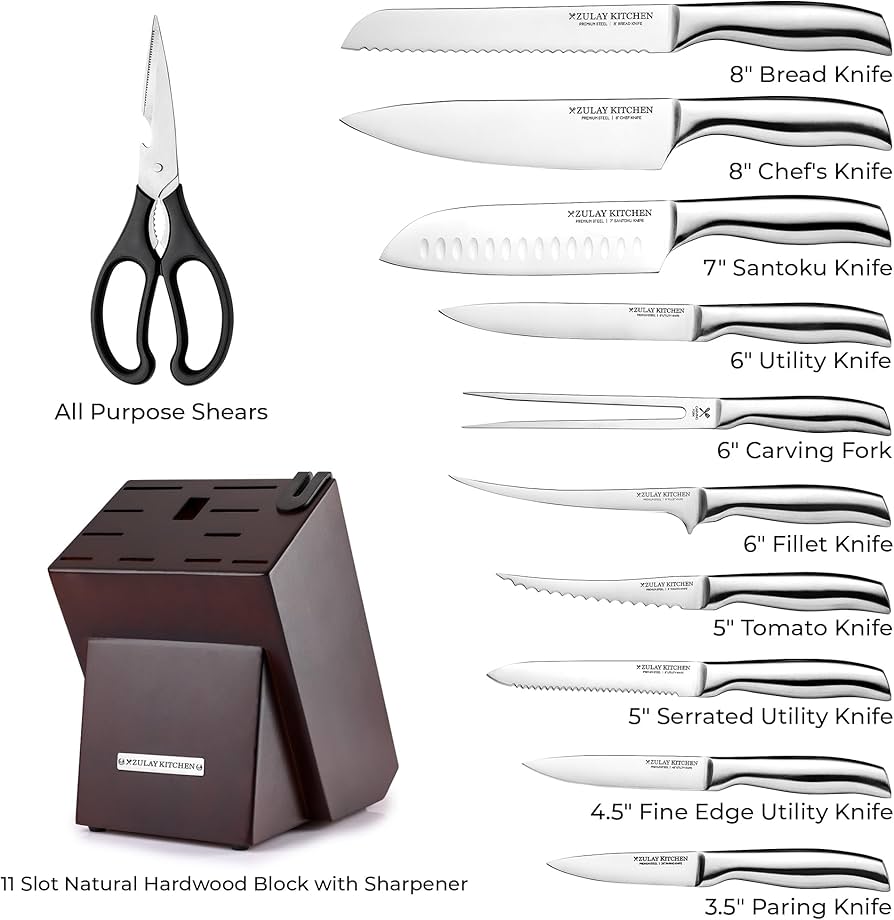 Amazon.com: Zulay 12 Piece Stainless Steel Knife Set with Block