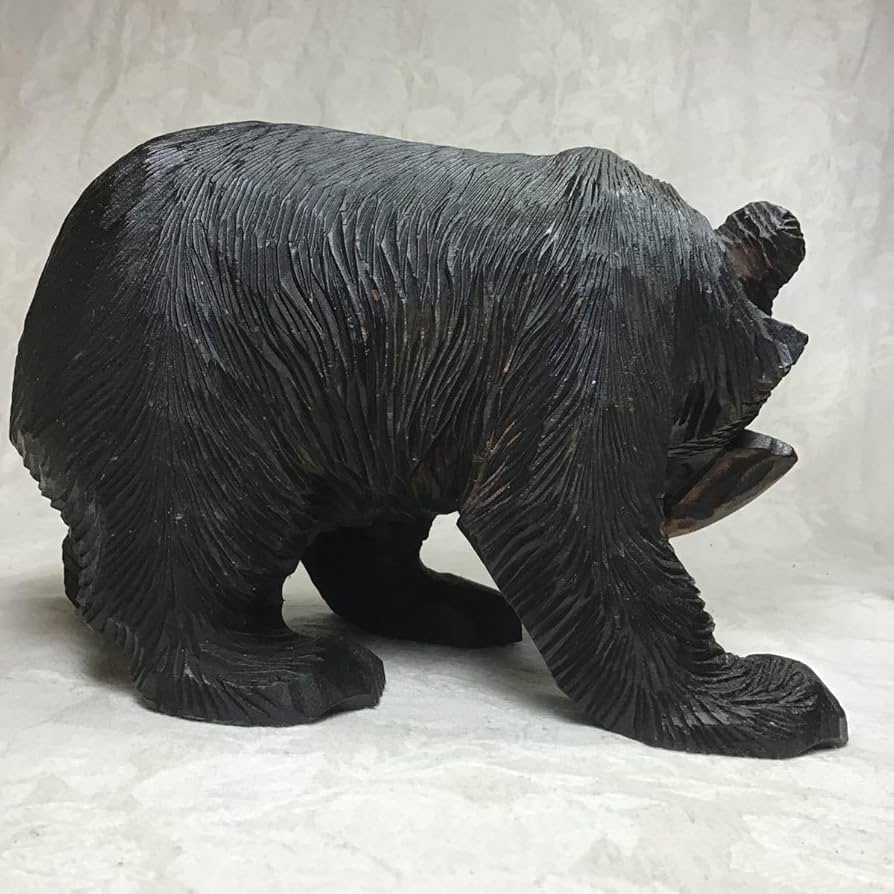 Amazon.co.jp: 22cm 木彫り 熊 北海道 アイヌ 鮭 クマ 民芸置物 レトロ