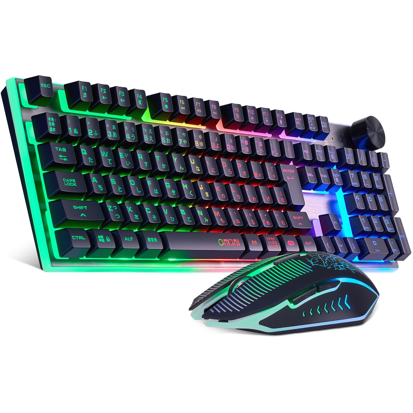 Amazon | ワイヤレスゲーミングLEDキーボードマウスセット 109キー