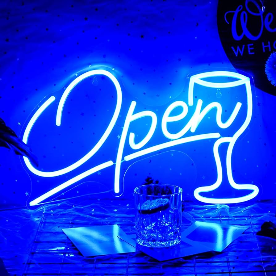 Amazon.co.jp: OPEN看板 LED 青オープンビールネオンサイン、部屋の